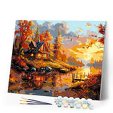 Paint by numbers kit Fall Sunset by the Cabin Figured'Art