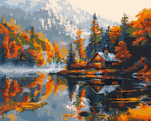 Load image into Gallery viewer, Paint by numbers kit Lakeside Fall Cabin Figured&#39;Art