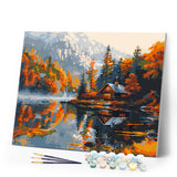 Paint by numbers kit Lakeside Fall Cabin Figured'Art