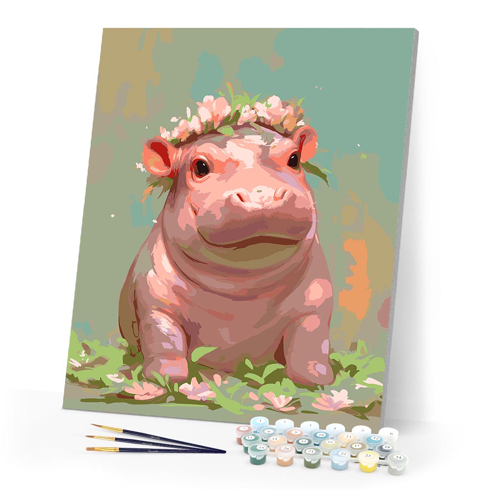 Paint by numbers kit for adults Baby Girl Hippo Figured'Art