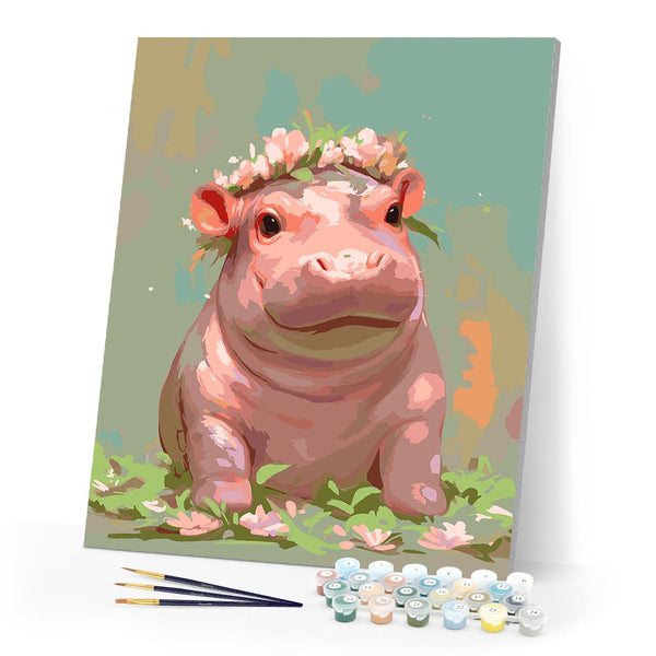 Paint by numbers kit for adults Baby Girl Hippo Figured'Art
