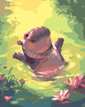 Load image into Gallery viewer, Paint by numbers kit for adults Swimming Hippo Figured&#39;Art