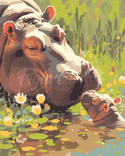 Load image into Gallery viewer, Paint by numbers kit for adults Baby Hippo Kissing Mom Figured&#39;Art