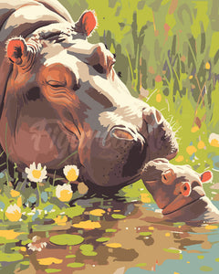 Paint by numbers kit for adults Baby Hippo Kissing Mom Figured'Art