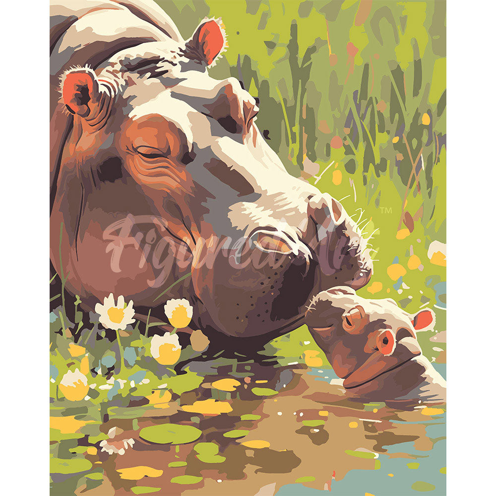 Baby Hippo Kissing Mom