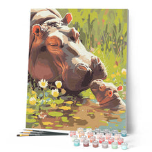 Load image into Gallery viewer, Baby Hippo Kissing Mom