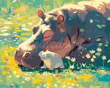 Load image into Gallery viewer, Paint by numbers kit Baby Hippo and Mom Figured'Art