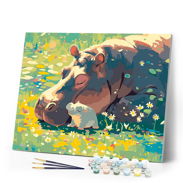 Paint by numbers kit Baby Hippo and Mom Figured'Art