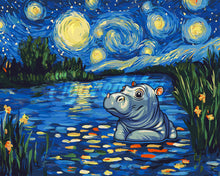 Load image into Gallery viewer, Paint by numbers kit Hippo in the Starry Night Figured&#39;Art