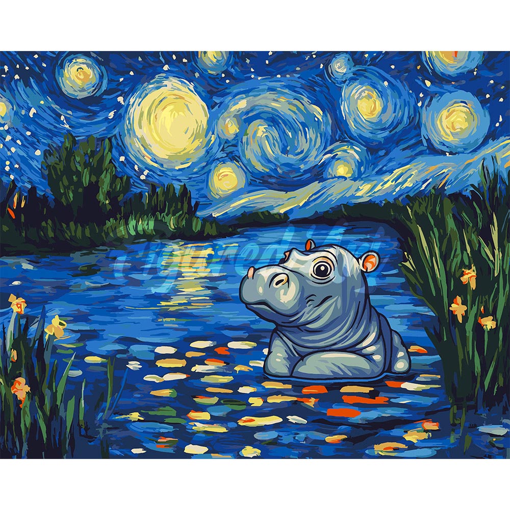 Hippo in the Starry Night
