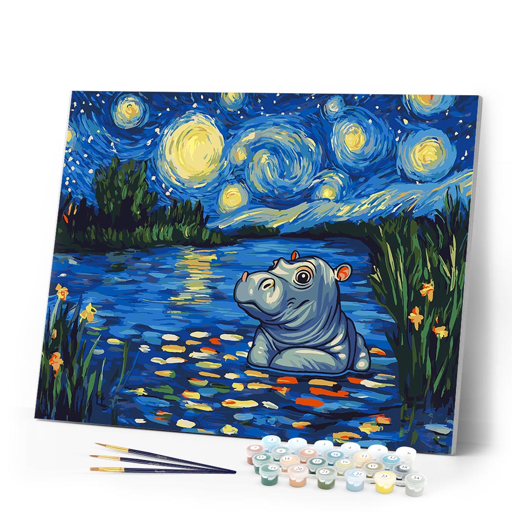 Paint by numbers kit Hippo in the Starry Night Figured'Art