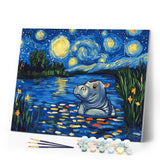 Paint by numbers kit Hippo in the Starry Night Figured'Art