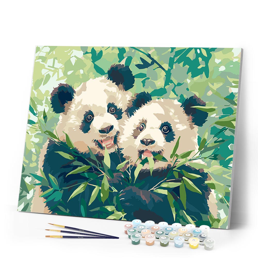 Paint by numbers kit Pandas Eating Bamboo Figured'Art