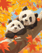 Load image into Gallery viewer, Paint by numbers kit Panda Cubs in the Fall Figured'Art