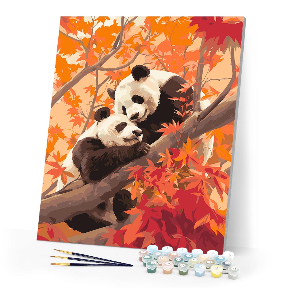 Paint by numbers kit Panda Twins in the Fall Figured'Art
