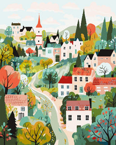 Paint by numbers kit for adults Green Enchanted Village Figured'Art