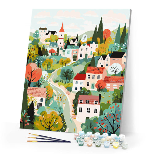 Paint by numbers kit for adults Green Enchanted Village Figured'Art