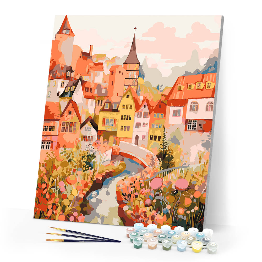 Paint by numbers kit Amber Enchanted Village Figured'Art
