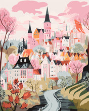 Load image into Gallery viewer, Paint by numbers kit Pink Enchanted Village Figured'Art