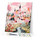 Paint by numbers kit Pink Enchanted Village Figured'Art