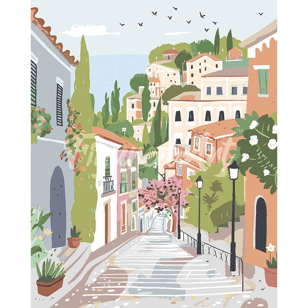 Pastel Hillside Town