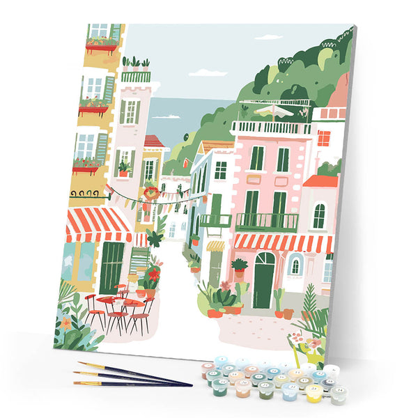 Paint by numbers kit Pastel Seaside Town Figured'Art