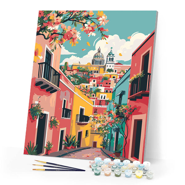 Paint by numbers kit Vivid Mediterranean Alley Figured'Art