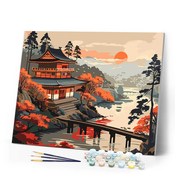 Paint by numbers kit for adults Vintage Pagoda View Figured'Art