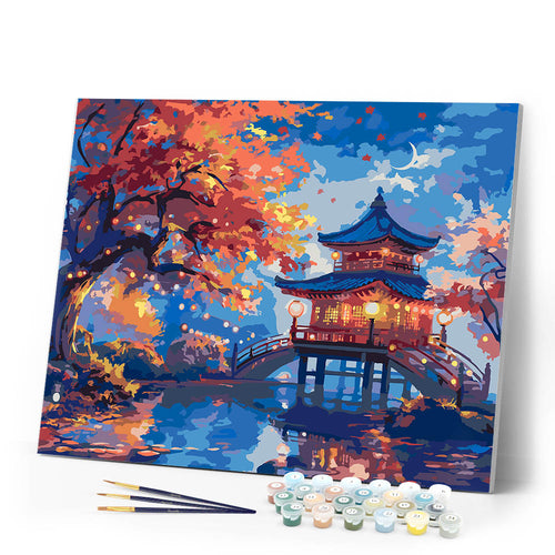 Paint by numbers kit for adults Pagoda on a Fall Night Figured'Art