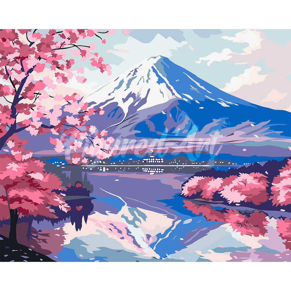 Paint by Numbers for adults - Mount Fuji and Sakura Lake – Figured'Art