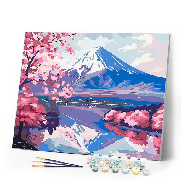Paint by numbers kit Mount Fuji and Sakura Lake Figured'Art