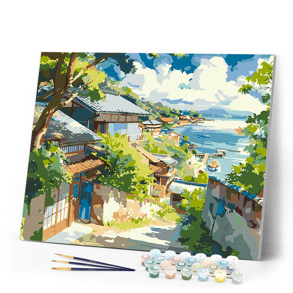 Paint by numbers kit Seaside Village in Japan Figured'Art