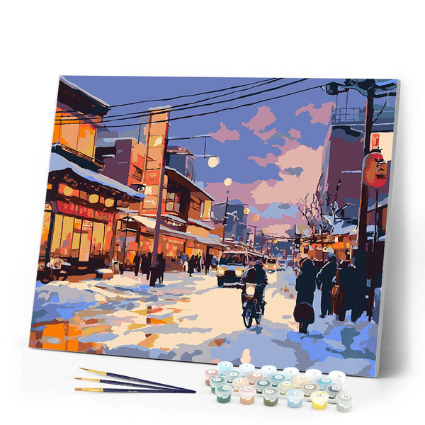 Paint by numbers kit Retro Japan Winter Street Figured'Art
