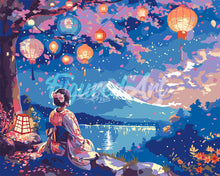 Load image into Gallery viewer, Paint by numbers kit Girl, Lanterns and Mount Fuji Figured'Art
