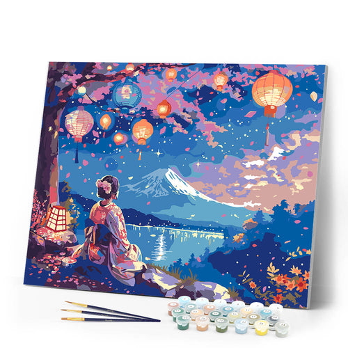 Paint by numbers kit Girl, Lanterns and Mount Fuji Figured'Art