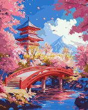 Load image into Gallery viewer, Paint by numbers kit Red Bridge and Cherry Blossoms Figured'Art