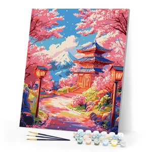 Paint by numbers kit Sakura Road to the Pagoda Figured'Art