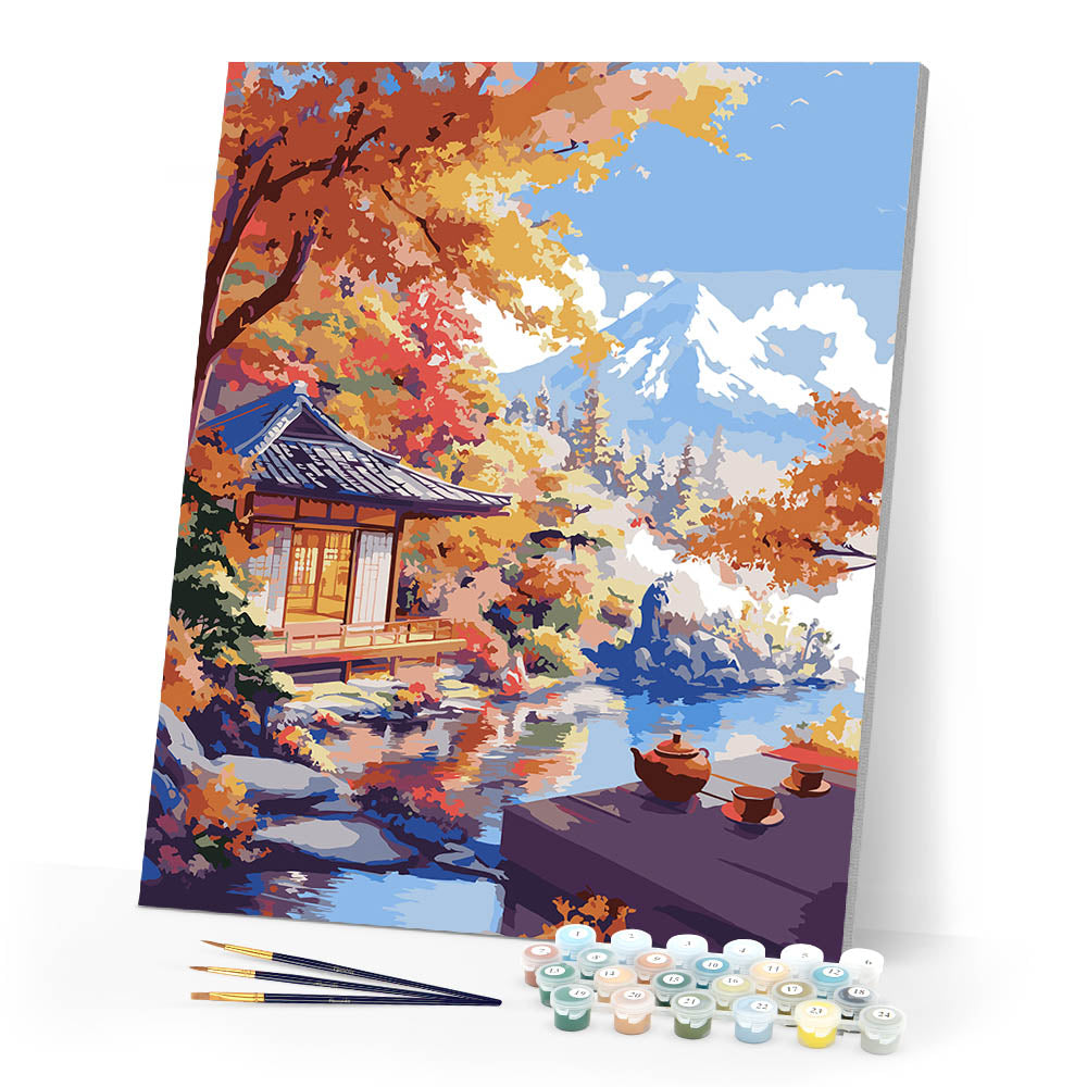 Paint by numbers kit Fall Tea House by the Lake Figured'Art