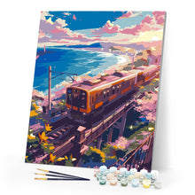 Load image into Gallery viewer, Paint by numbers kit Sakura Railway by the Ocean Figured&#39;Art