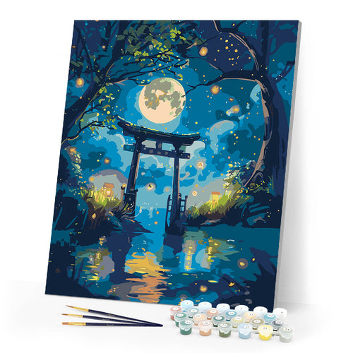 Paint by numbers kit Moonlit Torii and Fireflies Figured'Art