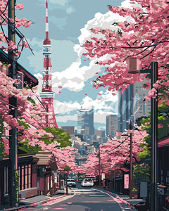 Paint by Numbers for adults - Tokyo Sakura Street – Figured'Art
