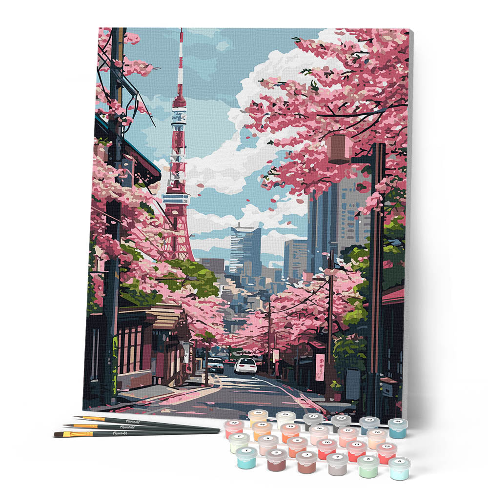 Paint by Numbers for adults - Tokyo Sakura Street – Figured'Art