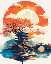 Load image into Gallery viewer, Paint by numbers kit Pagoda Under the Rising Sun Figured'Art