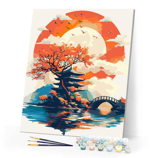 Paint by numbers kit Pagoda Under the Rising Sun Figured'Art