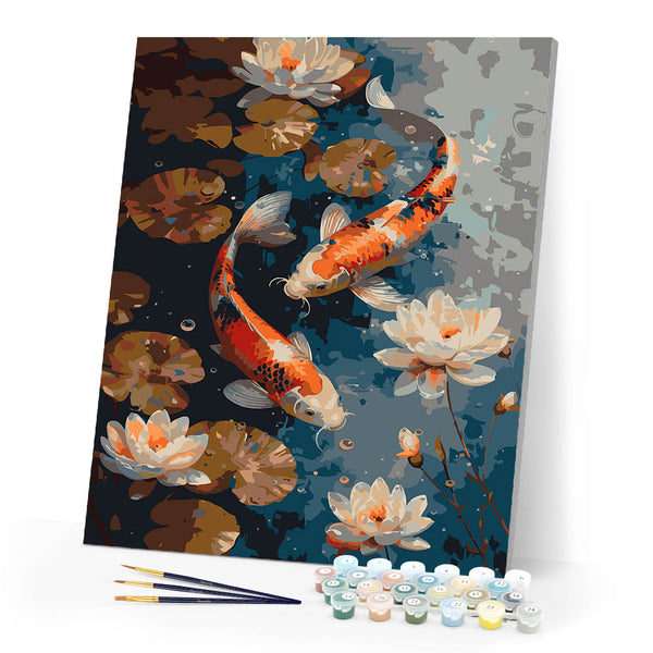 Paint by numbers kit Vintage Koi Carps and Flowers Figured'Art