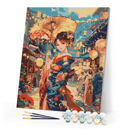 Paint by numbers kit Kimono Girl at Lantern Festival Figured'Art