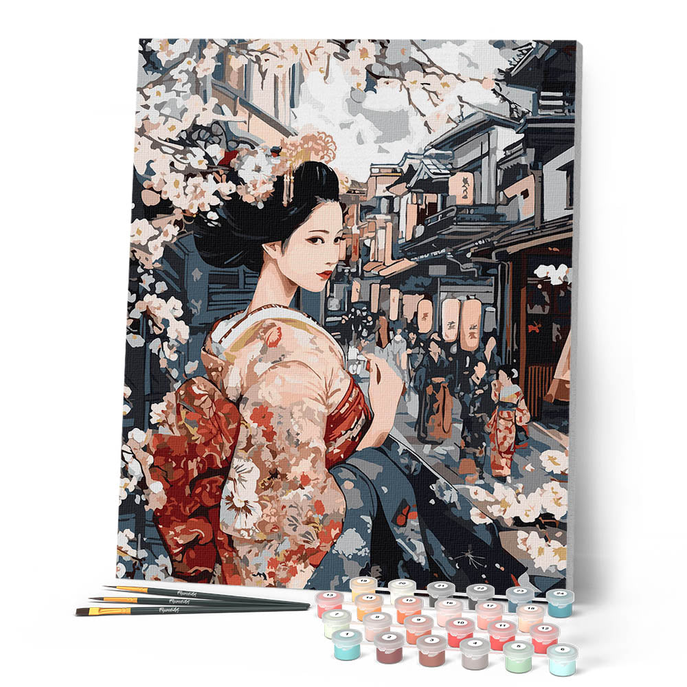 Paint by Numbers for adults - Geisha in Vintage Street – Figured'Art