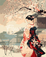 Load image into Gallery viewer, Paint by numbers kit Vintage Winter Geisha Scene Figured'Art