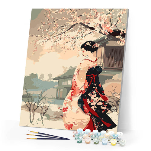 Paint by numbers kit Vintage Winter Geisha Scene Figured'Art