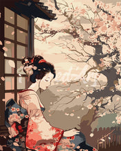 Load image into Gallery viewer, Paint by numbers kit Vintage Kimono Lady and Sakura Figured'Art